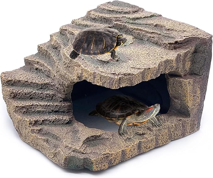 kathson Turtles Basking Platform Tortoise Resting Terrace Climbing Ramp Resin Dock Tank Decorations Reptile Hiding Cave Hideouts for Aquatic Turtles, Frog, Newts and Salamanders，Large