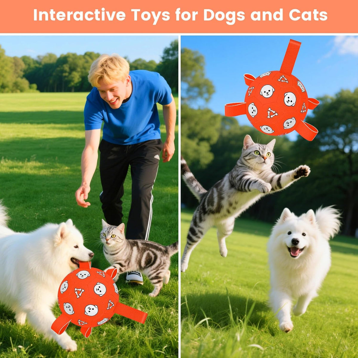 Dog Toys Soccer Ball with Straps, Durable Dog Balls, Interactive Dog Toys for Tug of War, Floating Water Puppy Toys for Indoor/Outdoor – Fun Dog Birthday Gift for Small Medium Dogs, 6 Inch