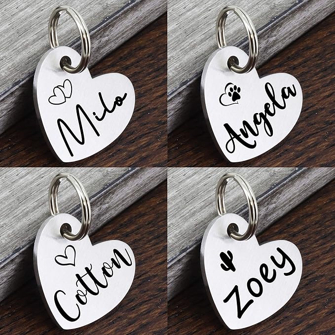 Ultra Joys Custom Personalized Dog ID Tag - Brushed Stainless Steel Heart, Silver, Large