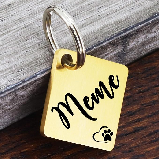 Ultra Joys Dog ID Tag, Custom Dog Tag Personalized Cat Tag, Pet ID Tag, Brushed Stainless Steel Diamond Dog Tag Gold Large
