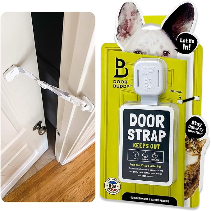 Door Buddy Pet Door Latch for Cats - Grey. Adjustable Cat Door Strap. Dog Proof Litter Box & Feeding Station Without Pet Gate. Most Customizable Cat Door Holder for Interior Door.