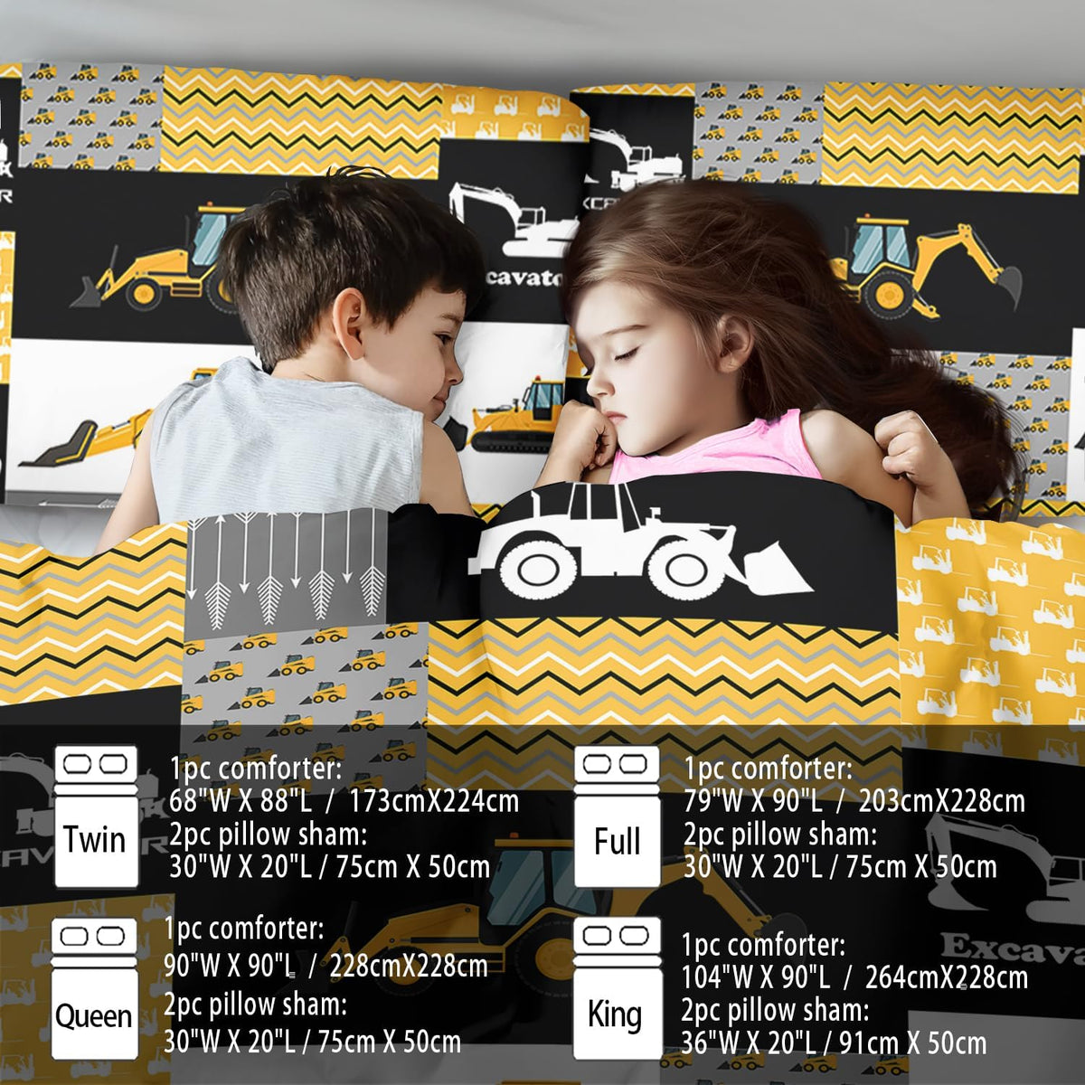Construction Comforter Set King Boys,Yellow King Construction Bedding Set,Engineering Vehicles Comforter Yellow Bedroom Decor Kids,Truck Quilt Cartoon Truck Bedding for Teen
