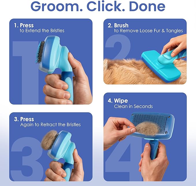 American Kennel Club-Self-Cleaning Slicker Brush for Dogs & Cats |Pet Grooming Brush |Removes Loose Hair, Mats & Tangles | Gentle Deshedding Tool for All Coat Types | Skin Friendly & Easy-Clean Design