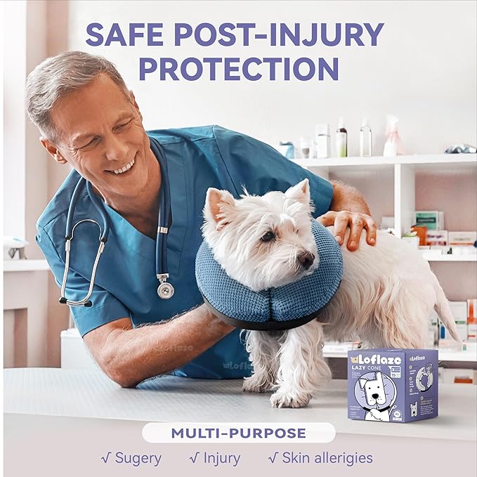 Inflatable Dog Cone Collar - Dog Neck Donut Cone Collar Alternative After Surgery - Soft Cone for Large Medium Small Dogs Cats - Alternative Recovery E Collar (Blue, L)