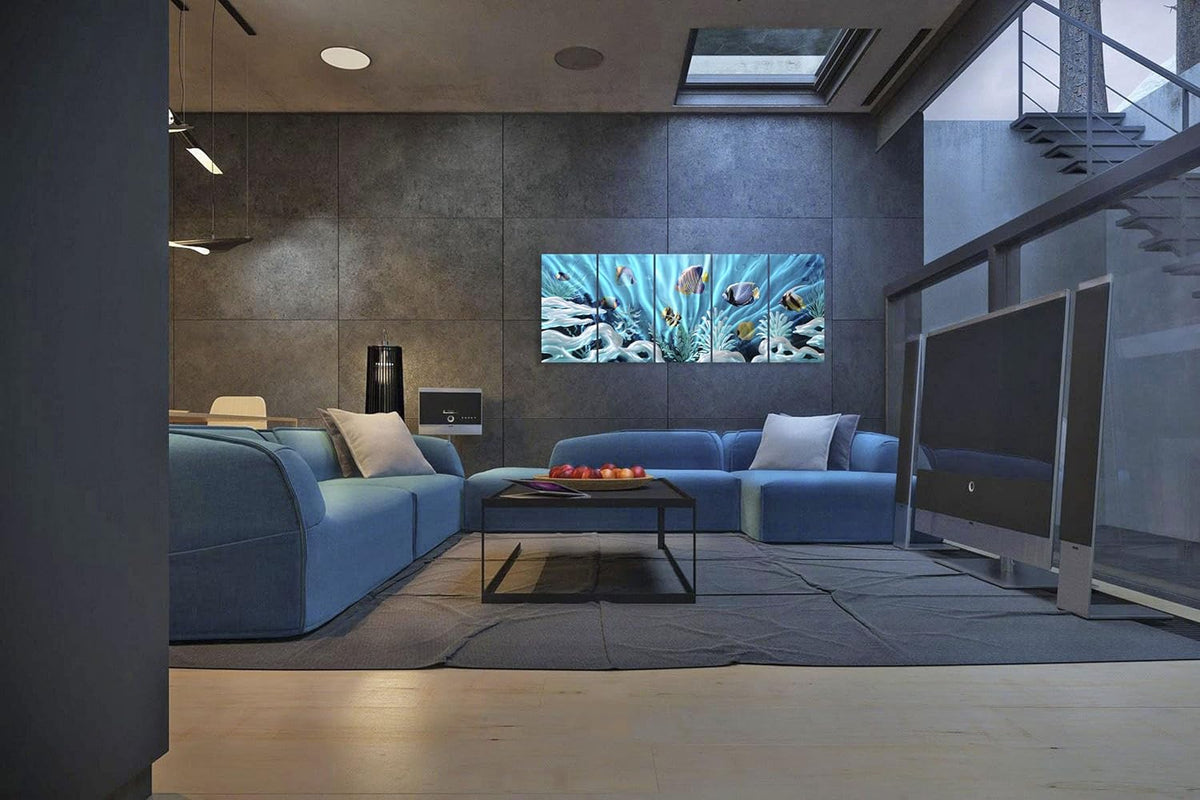 SYGALLERIER Fish Metal Wall Art Hand Crafted Large 3D Sea Life Pictures Modern Abstract Coastal Aluminum Artwork Contemporary Sculpture for Living Room Bedroom Dinning Decor