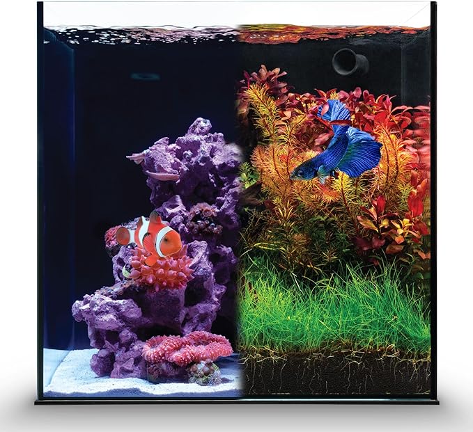 Ultum Nature Systems Dual AIO - Freshwater/Saltwater Compatible All in One Rimless Tank with Triple Chamber Filtration System, Integrated Filter Aquarium w/Leveling Mat - 7 Gallon, 30A, Black