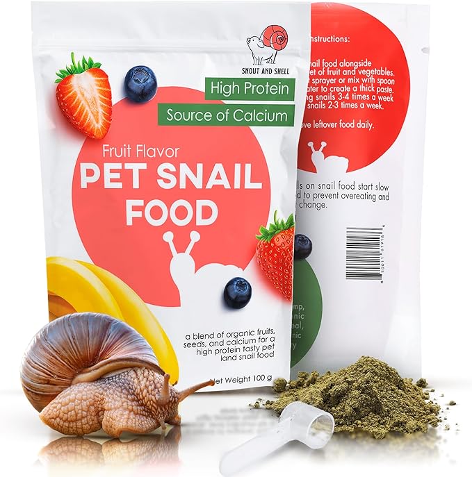 Snout and Shell & Shell Vegetable Flavored Pet Land Snail Food - Tasty High-Protein, Calcium Blend for Snails, Easy Addition to Your Garden Snails Terrarium or Snail Habitat