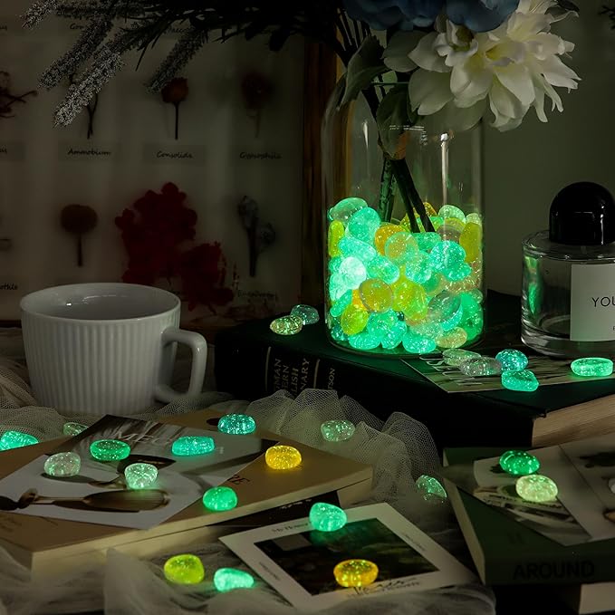 OSOPOLA 150 PCS Glow in The Dark Rocks - Mix Color Luminous Stones Fish Tank Accessories DIY Decor Pebbles for Fairy Garden Yard FD05MX150B