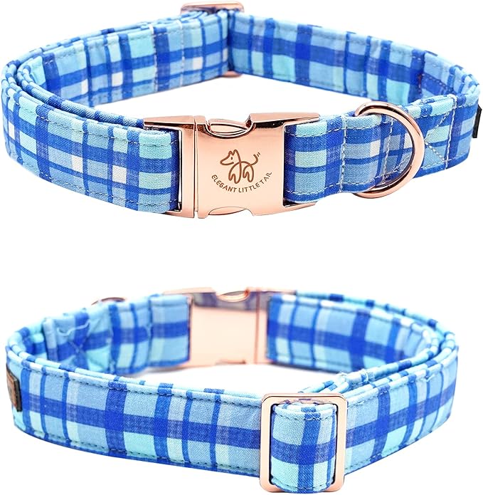 Elegant little tail Dog Collar with Bow - Blue Plaid Boy Dog Collar Cute Bowtie Pet Collar Adjustable Dog Collar for X-Small Puppy and Cat