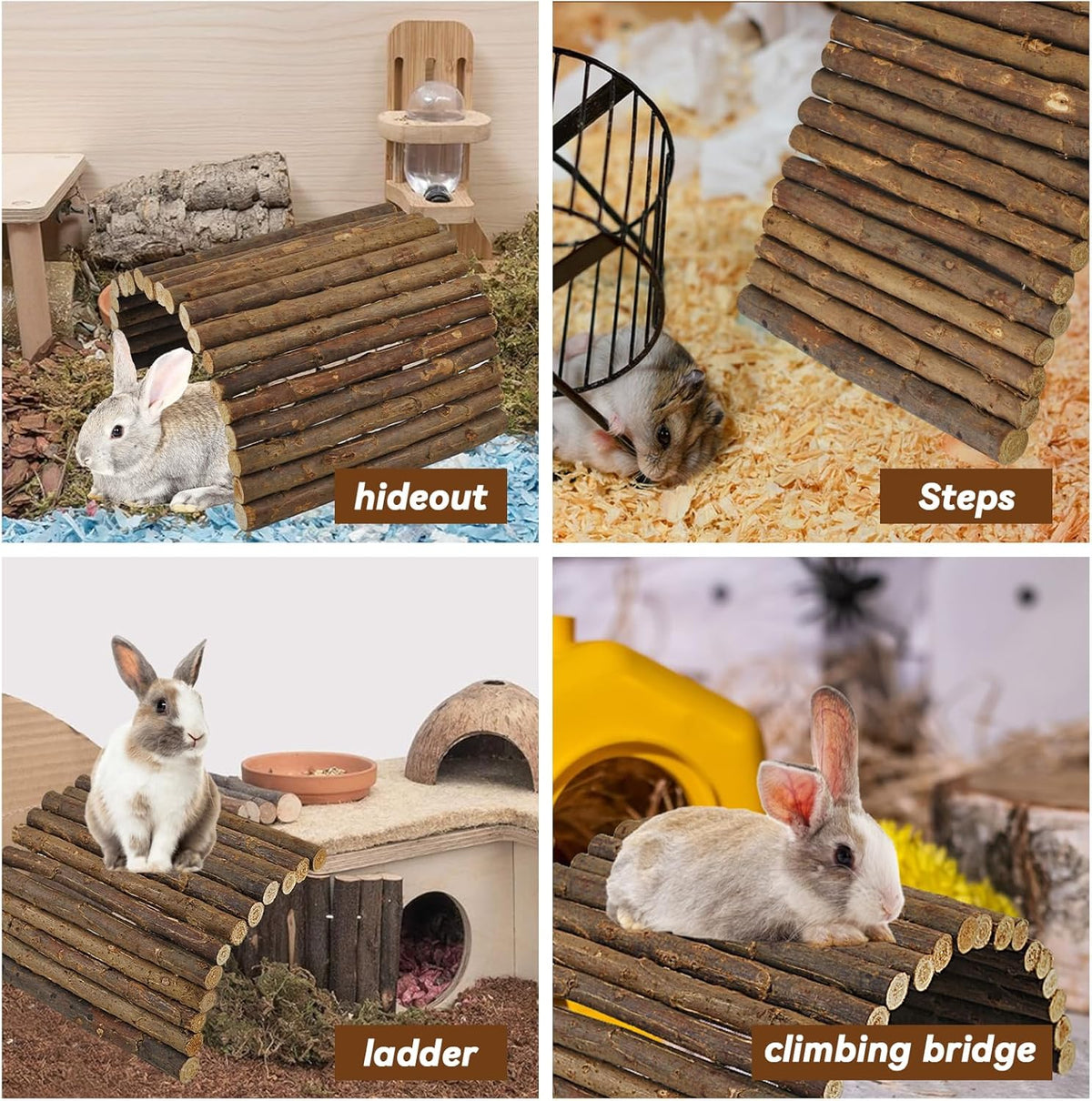 kathson Rabbit Wooden Bridge(20.0 x 11.8 inches),Guinea Pig Wood Tunnel Large Bunny Ladders Small Animal Flexible Hideout for Hamster Chinchillas Guinea Pig Hedgehog and Other Rodents