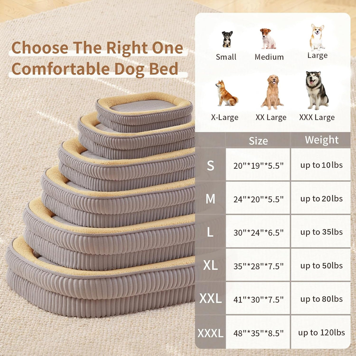 Orthopedic Dog Bed for Medium, Large Dogs Breeds, High Density Egg Crate Foam Dog Sofa Beds with Four Sided Bolster,Oval Kennel Bed, Pet Couch Bed,Removable Washable Cover& Non-Slip Bottom
