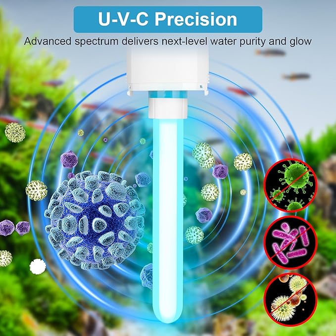 Aquarium U-V Filter with Programmable Timer for 40–160 Gallon Fish Turtle Tanks, Internal Submersible Power Filter with Bio Sponge, Adjustable Flow & Aeration for Freshwater Saltwater