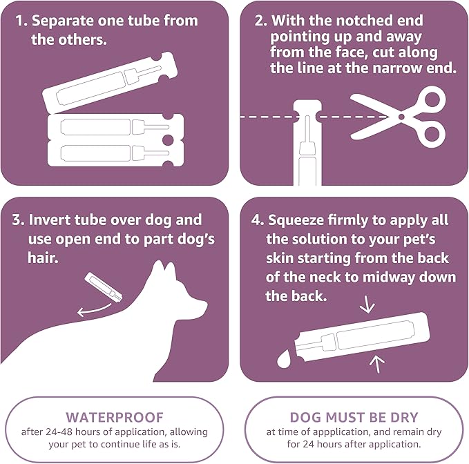 Amazon Basics Flea and Tick Topical Treatment for Large Dogs (45-88 lbs), Unscented, 6 Count (Previously Solimo)