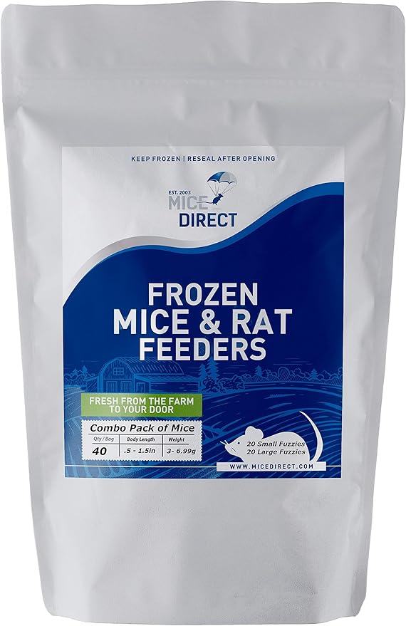 MiceDirect EST. 2003 40 Frozen Mice Combo Pack of 20 Small Fuzzies and Fuzzies Feeders Snake Food for Corn Snakes Ball Pythons Lizards (.5-1.5 in)(140 Grams Min)