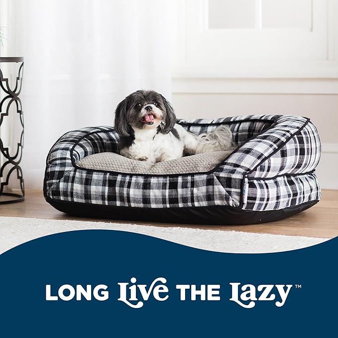 Petmate La-Z-Boy Tucker Sofa Bed Medium Dog Bed Spencer Plaid 33x30 Inches for Dogs up to 50lbs with Durable Removable Washable Cover