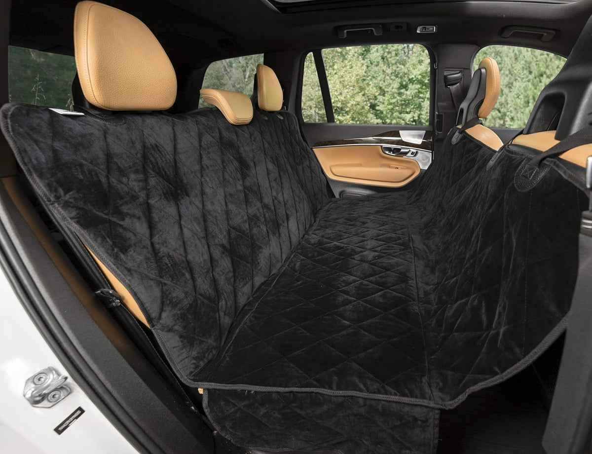Plush Paws Products Velvet Rear Car Seat Protector w/Hammock | Washable & Waterproof Back Seat Dog Cover for Car, Truck, & SUV | Nonslip, Tear Resistant Pet Seat Cover | X-Large Charcoal