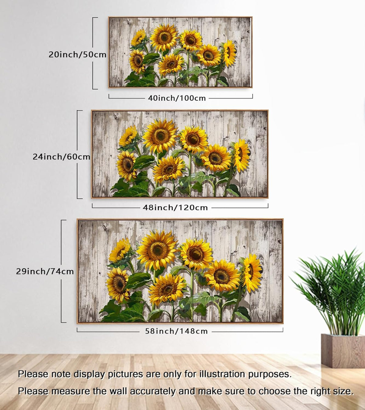 Jiuqinghua Canvas Prints Wall Art Abstract Board Paintings 1 panel Wall Art for Bedroom Rustic Sunflower Kitchen Decor Yellow Vintage Wall Decor Sunflowers Wood Grain Framed for Living Room Bedroom