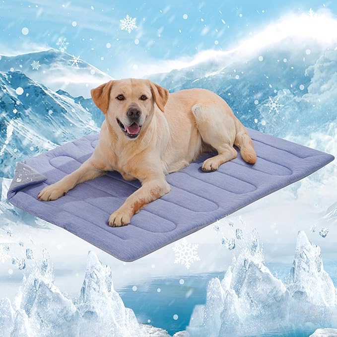 MARUNDA Dog Cooling Mat, 36" x 24" Thicken Waterproof Cooling Mat for Extra Large Dog, Q-MAX>0.5 Ice Cool Fabric-Cool on Contact，Easy Washable Pet Pad in Summer (36" x 24" (L-Crate), Blue)