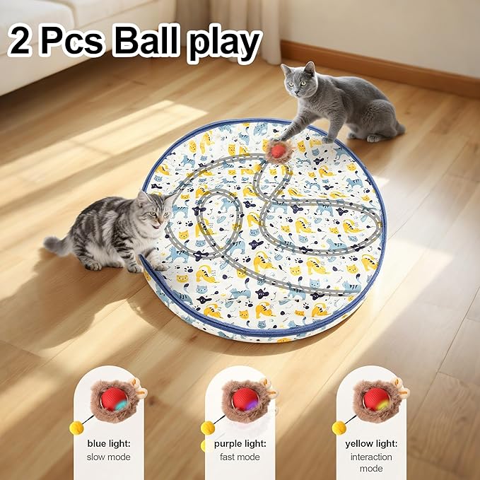 Interactive Cat Toys Ball - 2pcs Automatic Fast Rolling Ball in Play Mat, Hide and Seek Mouse Catching Game, Low-Noise Cat Enrichment Toys in Pouch for Indoor Bored Cats(Heart Patterns - Round)