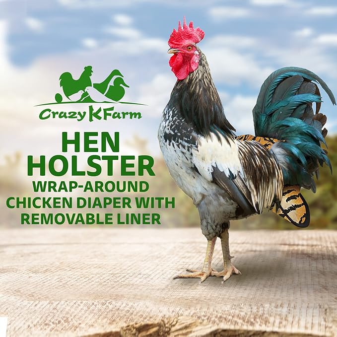 Hen Holster Wrap-Around Bird Diaper & Harness for Hens, Roosters, Ducks, Geese - with Removable Vinyl Liner, Adjustable Fit for Outdoor Adventures & Indoor Use - Easy to wear - XL, Tiger