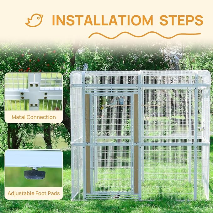 Large Bird Cage for Parakeets Outdoor Bird Aviary Parrot Cage with Perch, Walk-in Heavy Duty Birdcage for Macaws Canaries Parrots Budgie Lovebirds, White