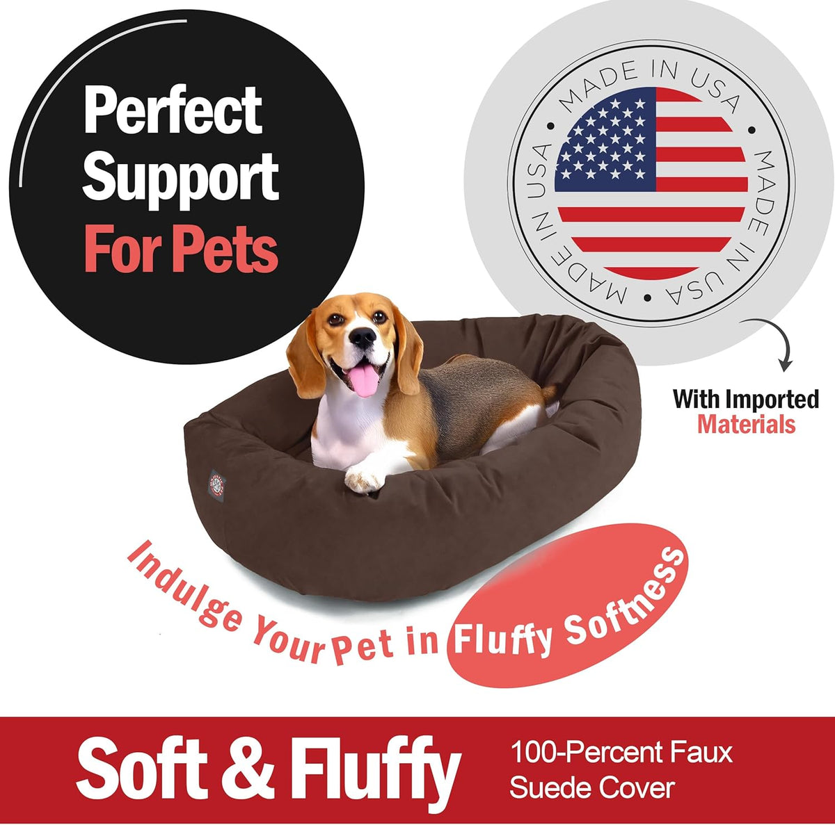 Majestic Pet 32 Inch Suede Calming Dog Bed Washable 32x23x7 (Inch) – Cozy Soft Round Donut Dog Bed with Spine Support for Dogs to Rest Their Head - Pet Bed Medium – Chocolate (2025)