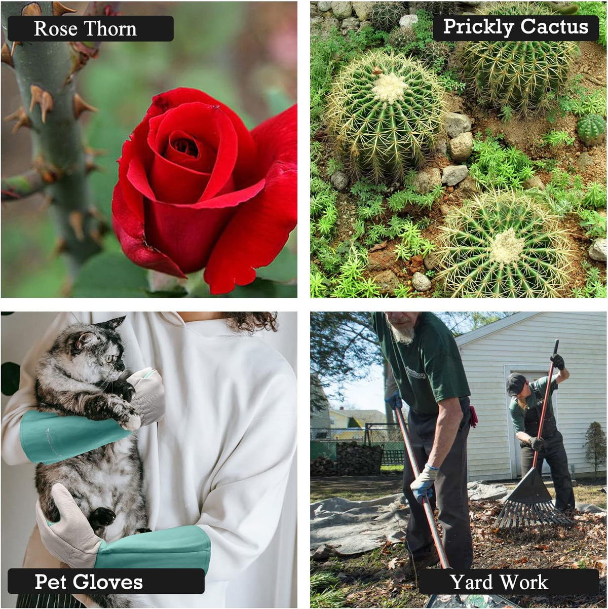 HANDLANDY Long Gardening Gloves for Men & Women, Thorn Proof Rose Pruning Gloves Leather Gauntlets Garden Glove Yard Work Glove (Medium, Green)