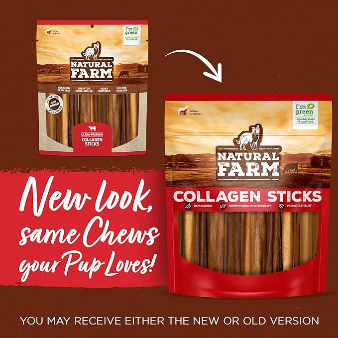 Natural Farm Odor-Free Collagen Chews (12 Inch, 3 Pack), Long Lasting Bully Sticks & Rawhide Alternative Dog Treats, 95% Collagen Low Fat, High Protein Best Dental Dog Treats – Medium & Large Dogs