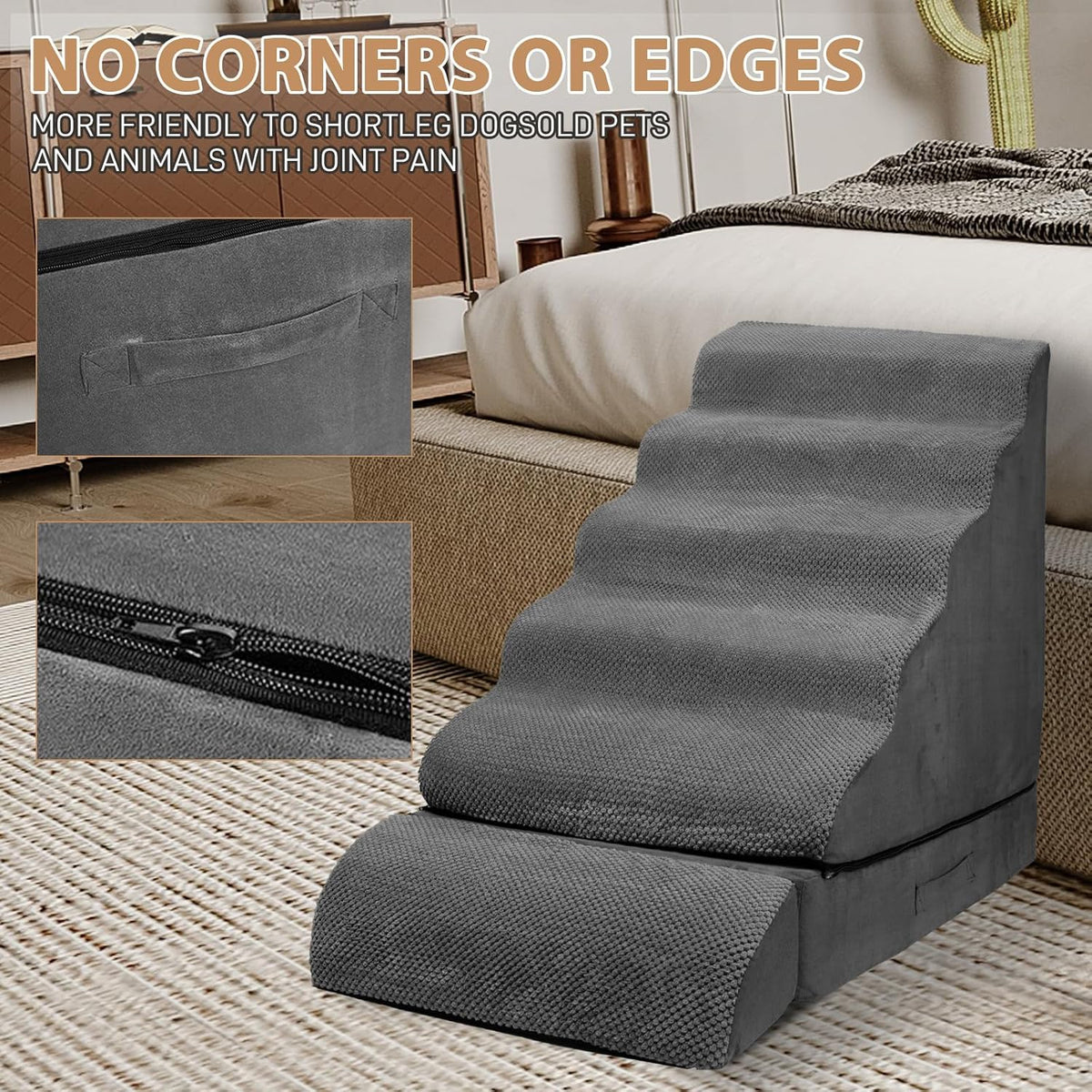 Soft Dog Stairs & Steps for High Beds 24-28 Inches Tall for Small Dogs, LitaiL Pet Stairs/Steps for Beds 28 Inches High, Non-Slip Dog Ramps for Older Cats