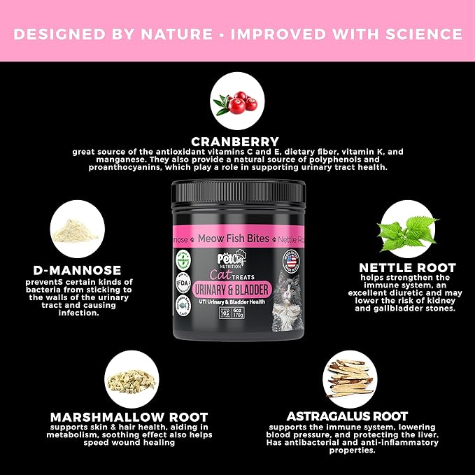 Pet Chef Feline Treats - Fix Cat UTI - Natural & Organic UTI Remedy for Cats. Feline UTI Prevention - Low Calories- Reduce cat Fur Balls, and Vomiting. Cat Urine Crystals Prevention.