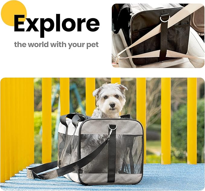 Cat Carrier Airline Approved, Soft-Sided Dog Carrier with Inner Safety Leash, Pet Transport Carrier for Small-Medium Cats Puppies up to 15 Lbs, Collapsible Travel Kitten Carrier Bag -Blue M