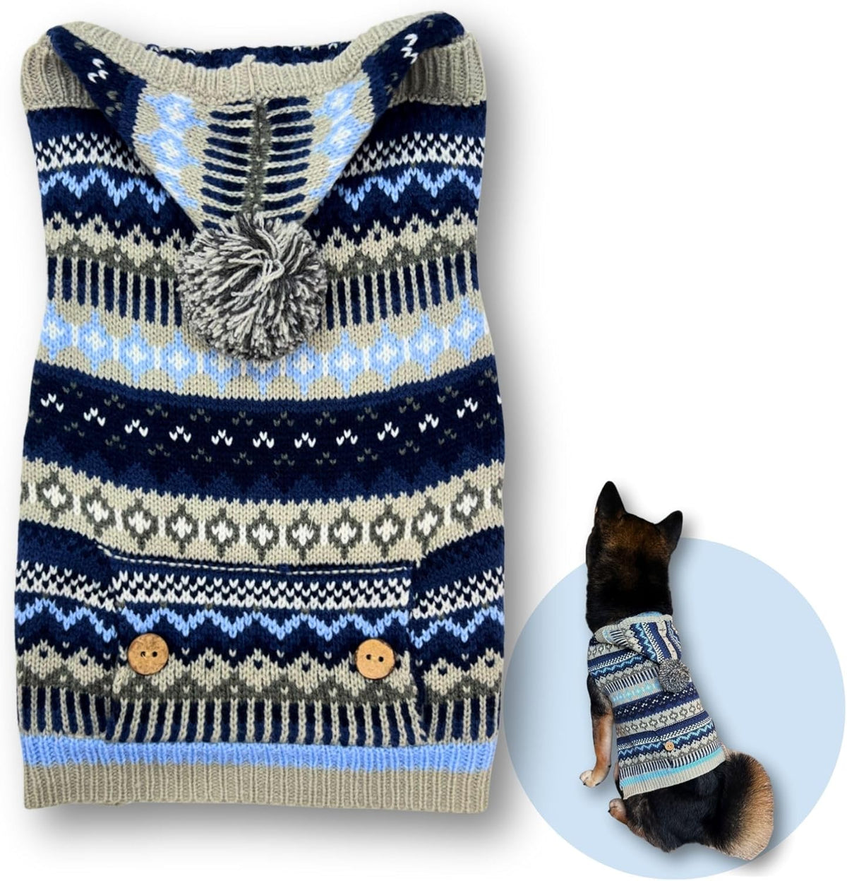 Cute Sweater for Dogs and Cats Soft Flannel Pet Outfit Warm and Cozy Animal Hoodie Small to Large Pet Clothes for Halloween Parties and Everyday Wear (Medium, Blue Patten with Hat)