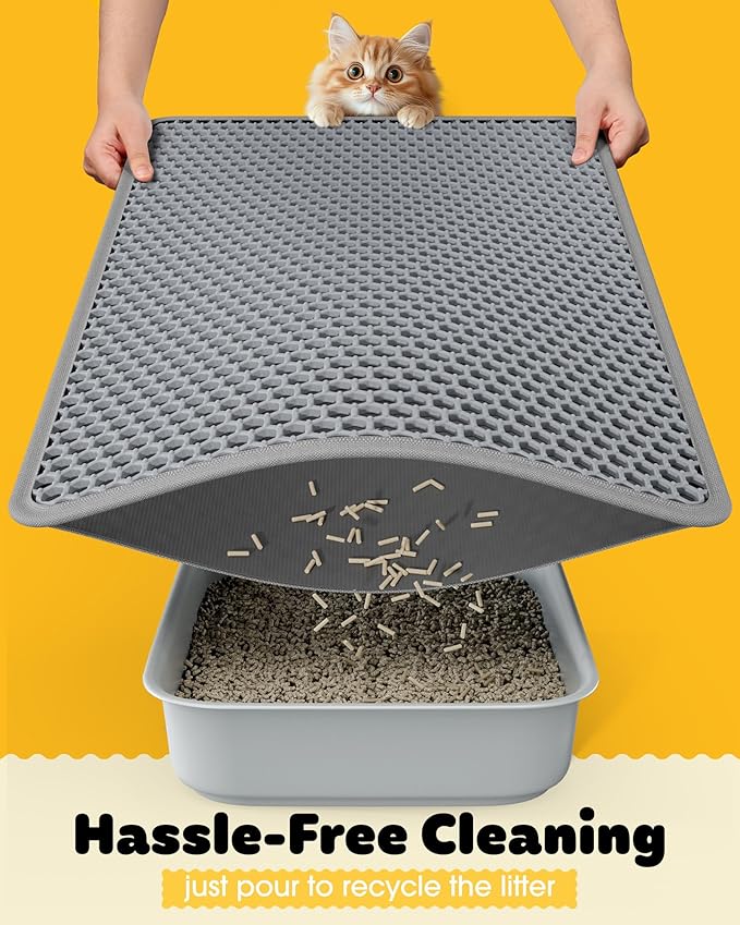 Cat Litter Mat - 23.2'' x 14.6'' Small Litter Trapping Mat, Easy to Clean Litter Box Mat, Waterproof, Urine-Proof, Non-Slip Kitty Litter Mats for Floor, Grey