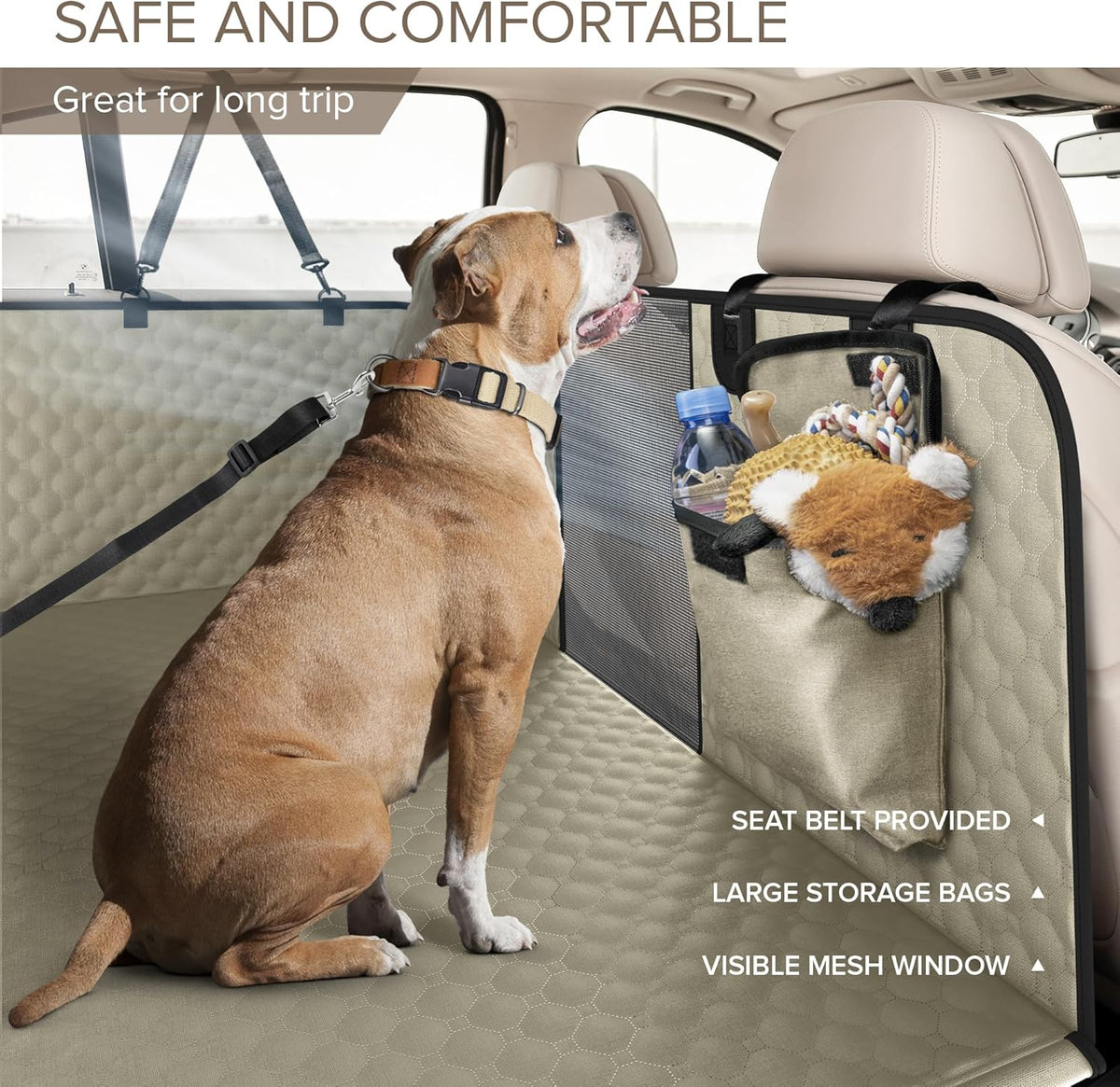 Back Seat Extender for Dogs, Heavy Duty Dog Car Seat Cover for Back Seat and Aggressive Chewer, Large Hard Bottom Car Seat Cover for Dogs, Dog Hammock for Car, Travel Pet Car Bed for Car, SUV, Truck