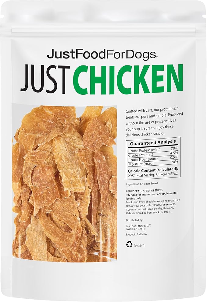 JustFoodForDogs Snack for Dogs, Single-Ingredient Chicken Healthy Dog Treats, 18 oz