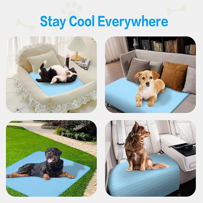 39 Inches× 29 Inches Cooling Mat for Dogs/Cats Immediately Dog Cooling Mat in Summer, Ice Silk Latex Anti-Slip Pet Sleeping Pad Sky Blue Dog Pad Suitable for Car/Indoor/Tourism Use