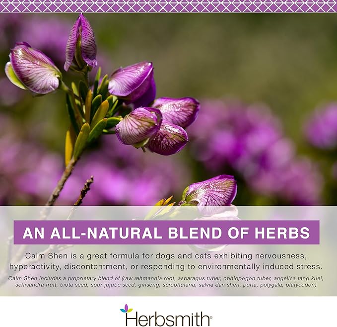 Herbsmith Calm Shen – Herbal Blend for Dogs & Cats – Natural Anxiety Remedy for Dogs & Cats – Feline and Canine Calming Supplement – 75g Powder