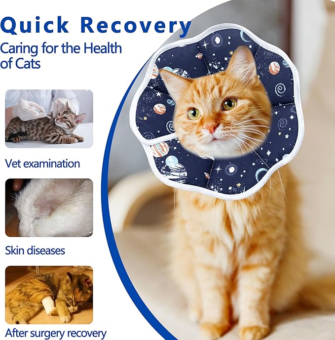 Soft Adjustable Cat Cone Collar - Comfortable Recovery Collar for Cats After Surgery (Dark Blue, Medium)