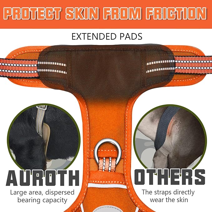 AUROTH Tactical Dog Harness for Large Dogs No Pull Adjustable Pet Harness Reflective K9 Working Training Easy Control Pet Vest Military Service Dog Harnesses Orange S