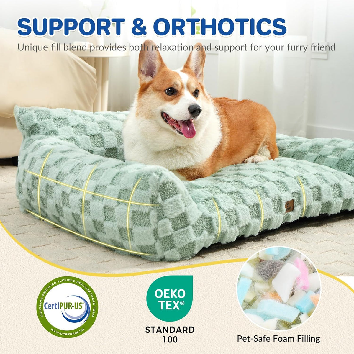 Cat Bed Cats Couch for Puppy and Kitten, Fluffy Pet Couch Small Dog Sofa Bed, Supportive Cat Sofa for Indoor Cats, Washable Cover & Non-Slip, 26 inch, Green