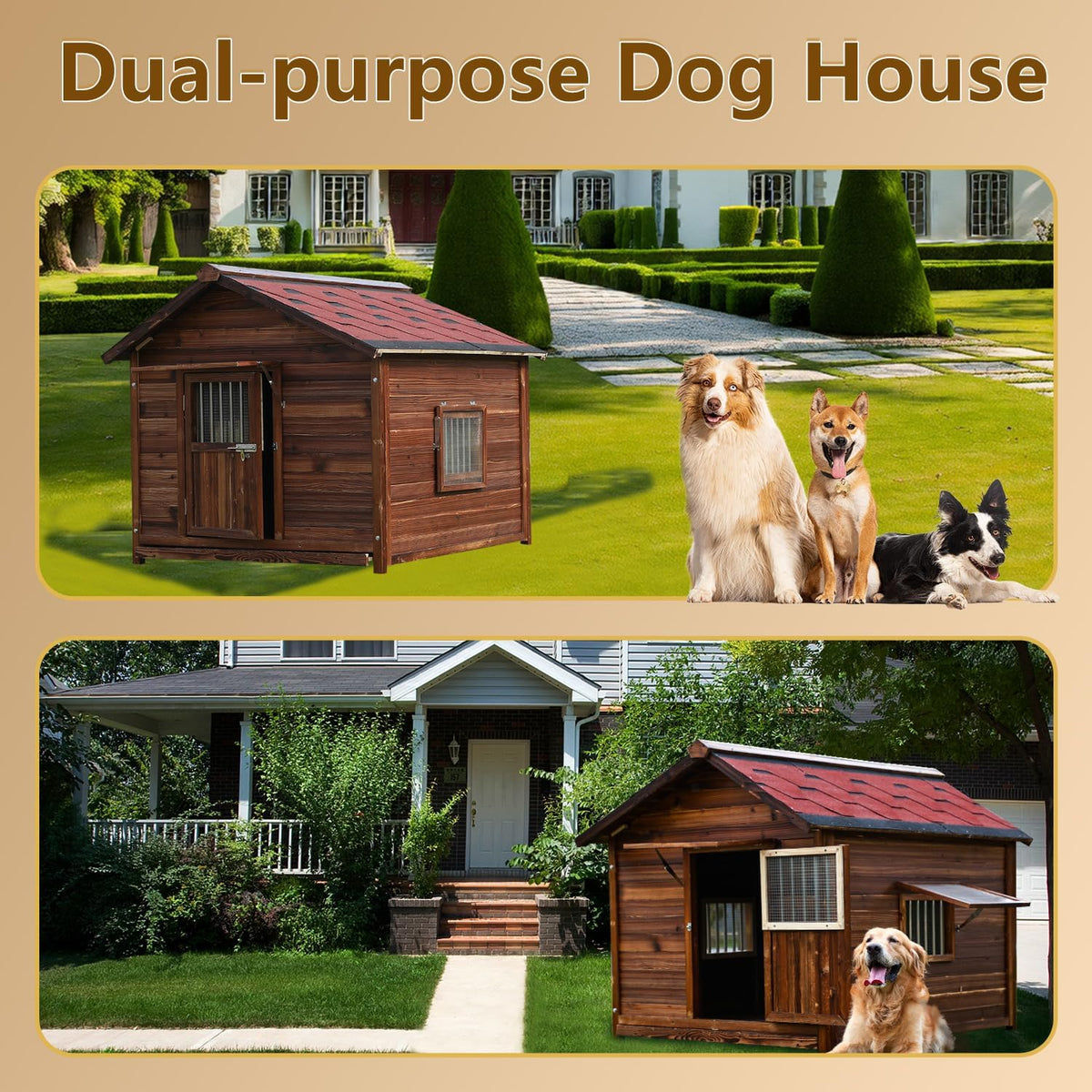 Dog House for Large Dogs Outside with Door and Adjustable Window, Big Dog House Outdoor Weatherproof with Removable Floor, Extra Large Pet House, 7XL
