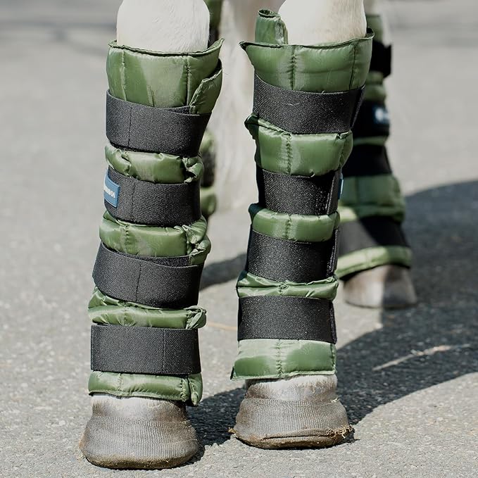 Equinavia Cool Relief Therapy Ice Boots Leg Wraps Pair for Horses, Gel Pack with Adjustable Straps | 16.5" x 15.5" with Storage Bag - Green - Pair - One Size