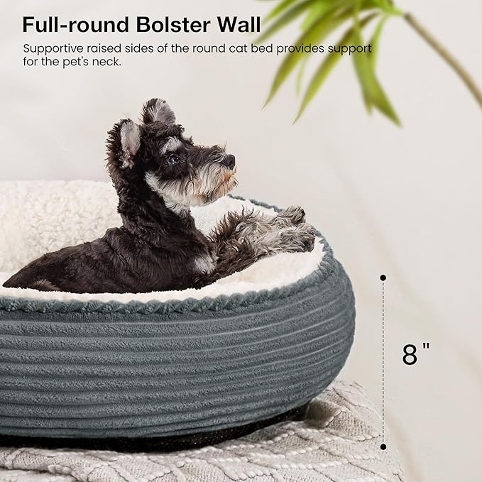 Love's cabin Round Donut Cat and Dog Cushion Bed, 25in Pet Bed for Small or Medium Dogs, Anti-Slip & Water-Resistant Bottom, Soft Durable Fabric Pet Beds, Washable Calming Cat Bed BluishGrey Stripe