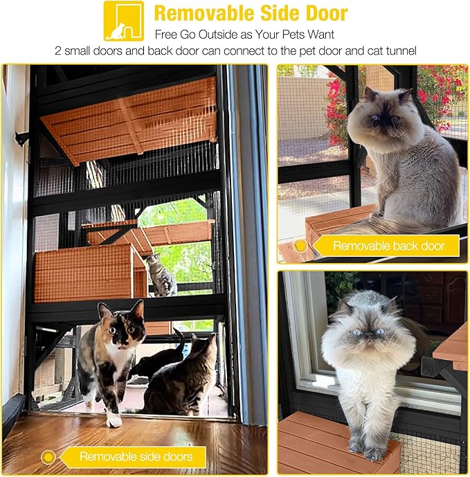 Aivituvin Catio Outdoor Cat Enclosure Large Cat House for Mulitiple Cats Walk in Kitty Cage with Tarp Roof 70" Black