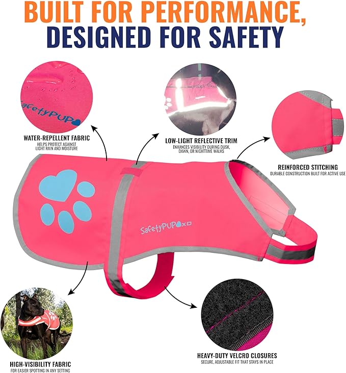 Dog Reflective Vest – Hi-Vis Fluorescent Visibility That Helps to Safeguard Your Pet On/Off Leash in Urban & Rural Areas (Pink, Small)
