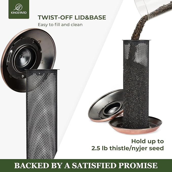 Kingsyard Finch Feeders for Outdoors Hanging, Metal Mesh Tube Bird Feeder for Nyjer/Thistle Seed, 2.5 lbs Large Capacity (Antique Copper)