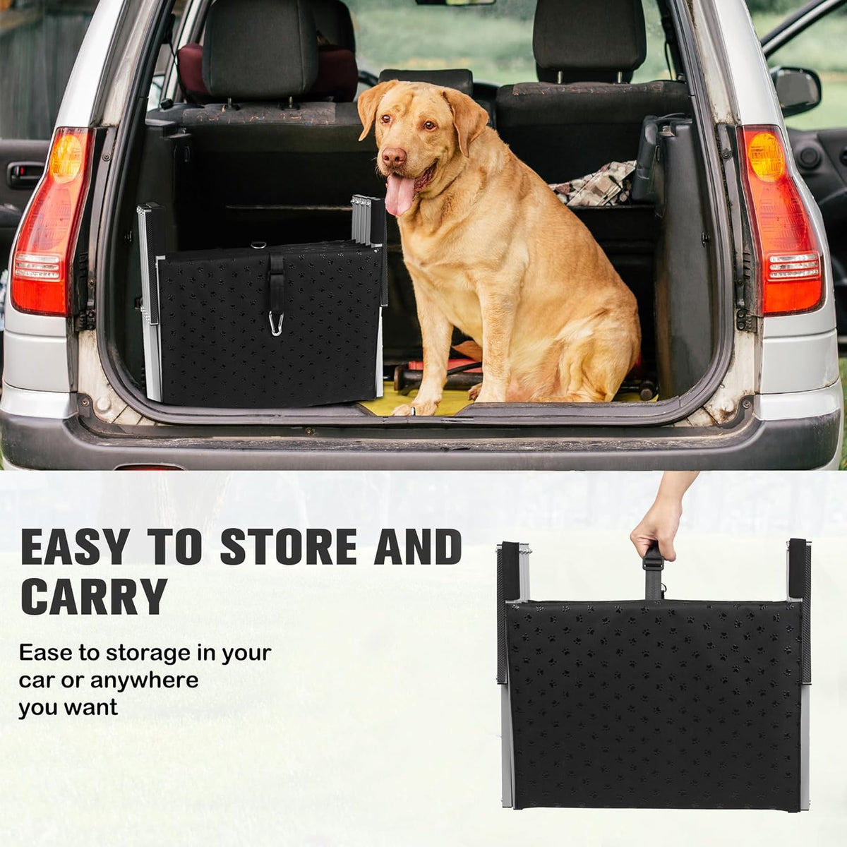 Niubya Dog Ramps for Cars, Portable Folding Dog Stairs for Cars, SUV, Trucks, Lightweight Pet Ramp for Large Dogs with Non-Slip Surface, Reinforced Pet Steps Supports Up to 200 lb, 6 Steps