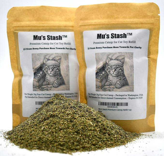 Mu's Stash Catnip for Cats and Cat Toy Refillable 1 OZ