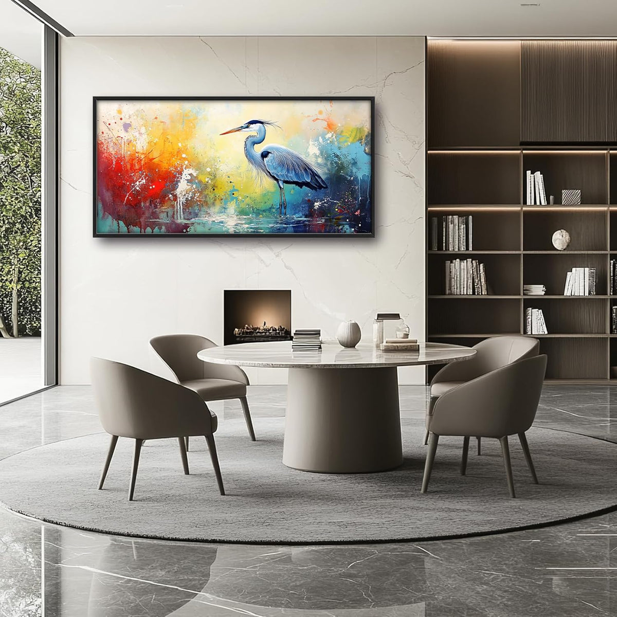 Extra Large Framed Abstract Heron Wall Art,Oversized Colorful Graffiti Heron Wall Decor Pictures for Living Room,Canvas Print Painting Modern Artwork Bedroom Office Bathroom Home Decor 60L x 30W
