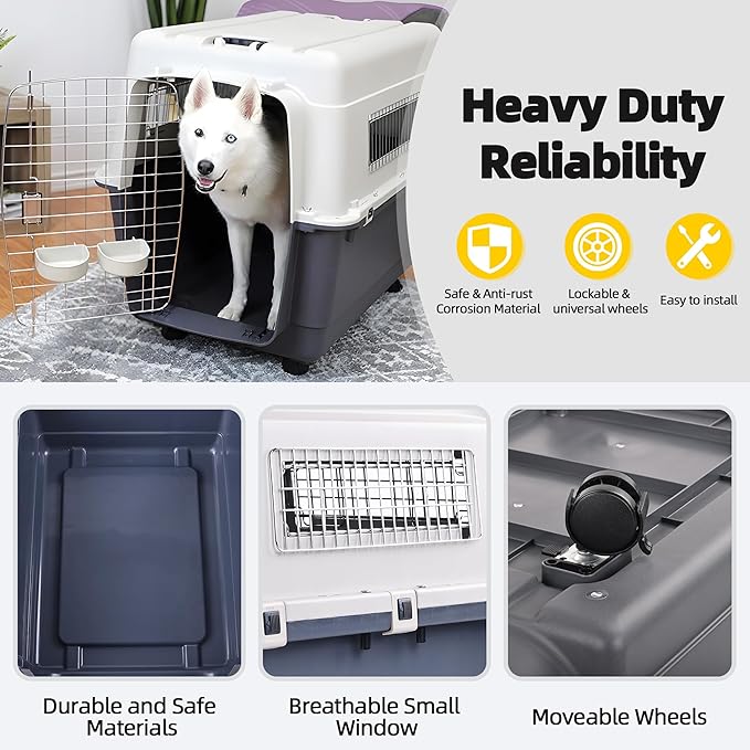 Elevon Plastic Kennels, Plastic Dog Crate, Airline Approved Pet Carrier for Dogs and Cats Longer Traveling, M